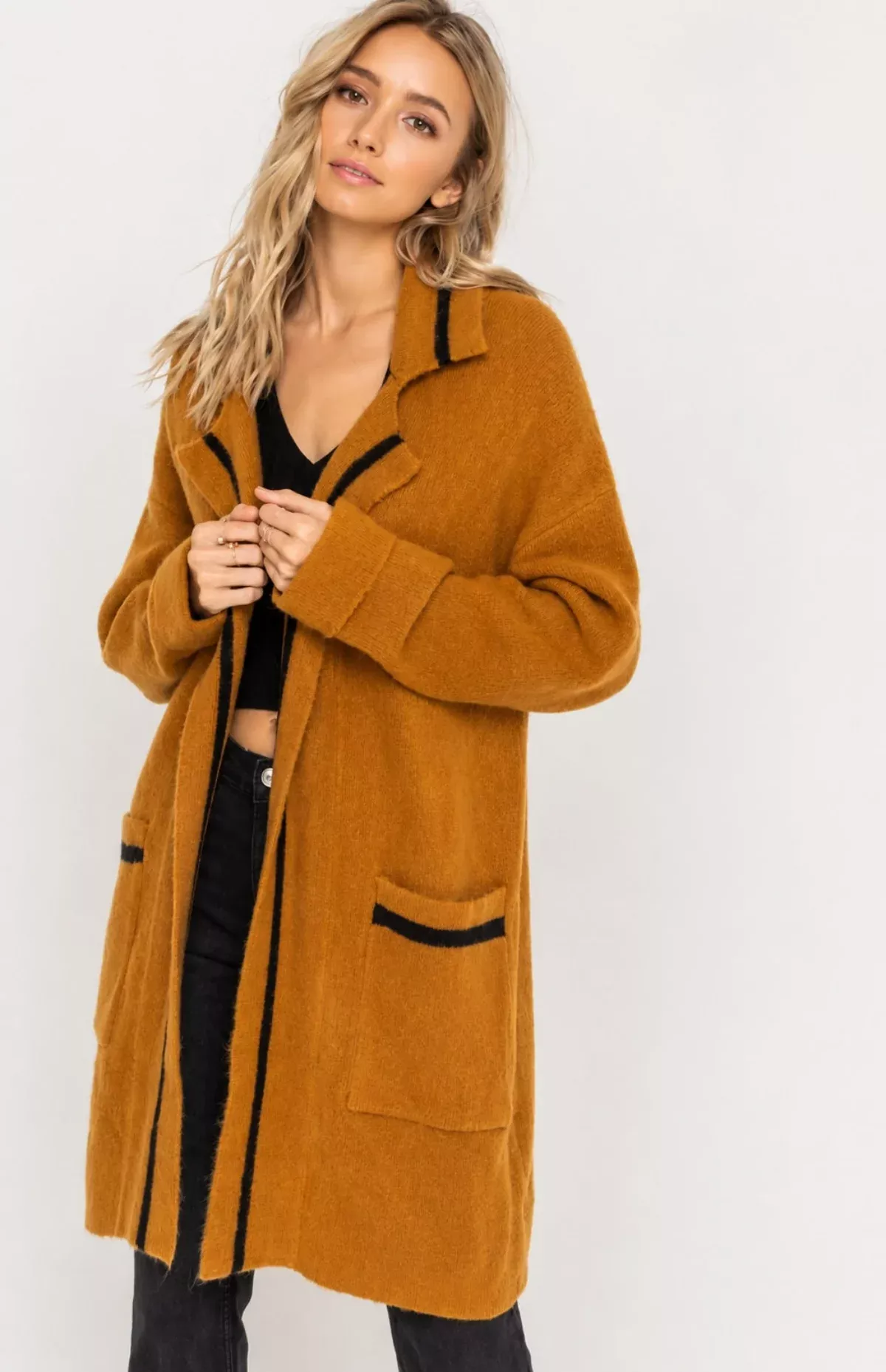 Fleet Street Camel Cardigan Sweater | Boho Pink