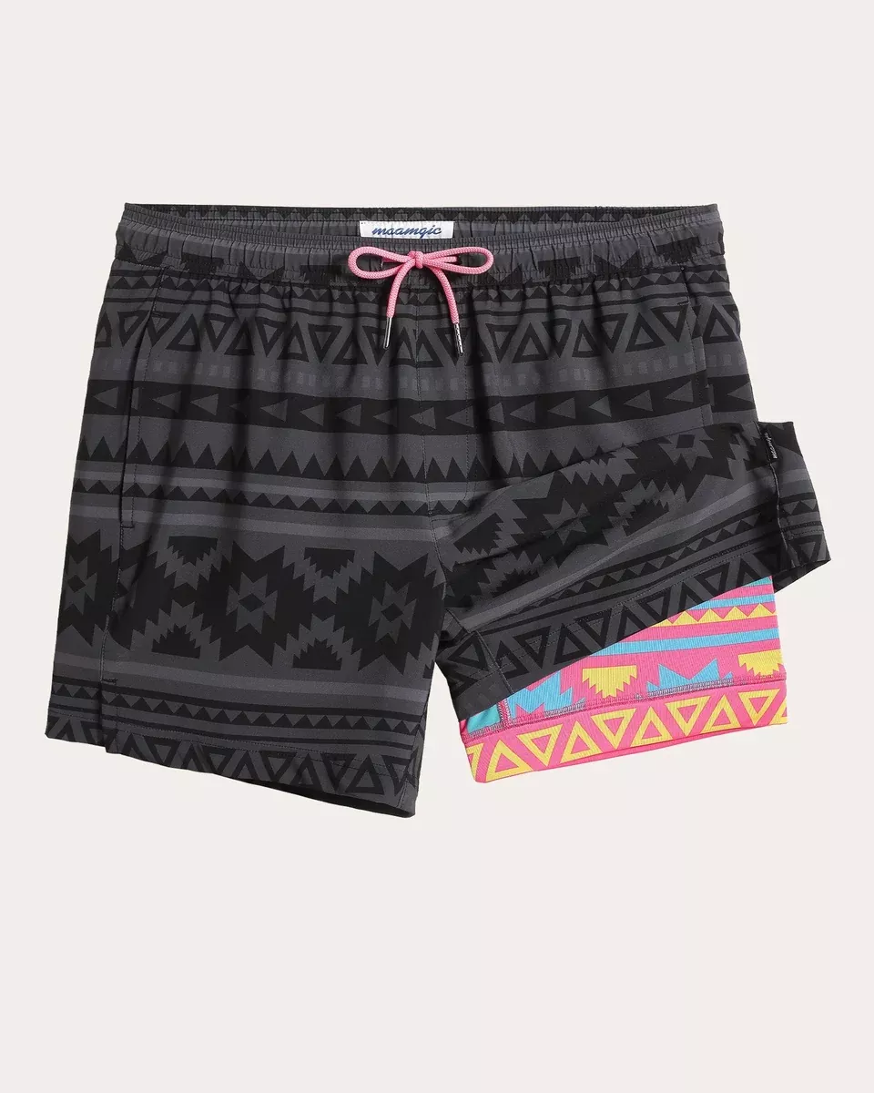 FlipFlicker Pink Geo Swim Trunks