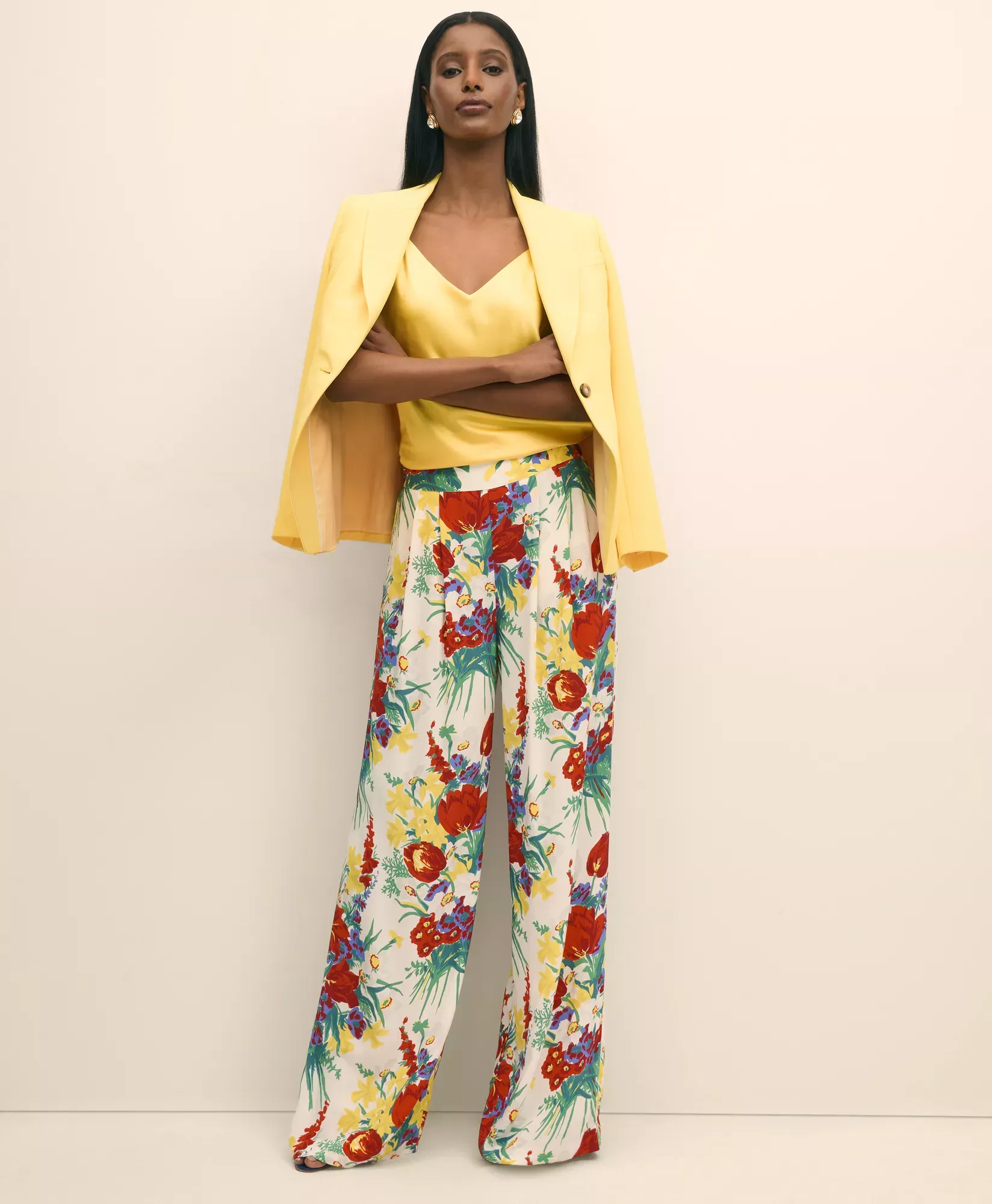 Floral Crepe Wide-Leg Pants