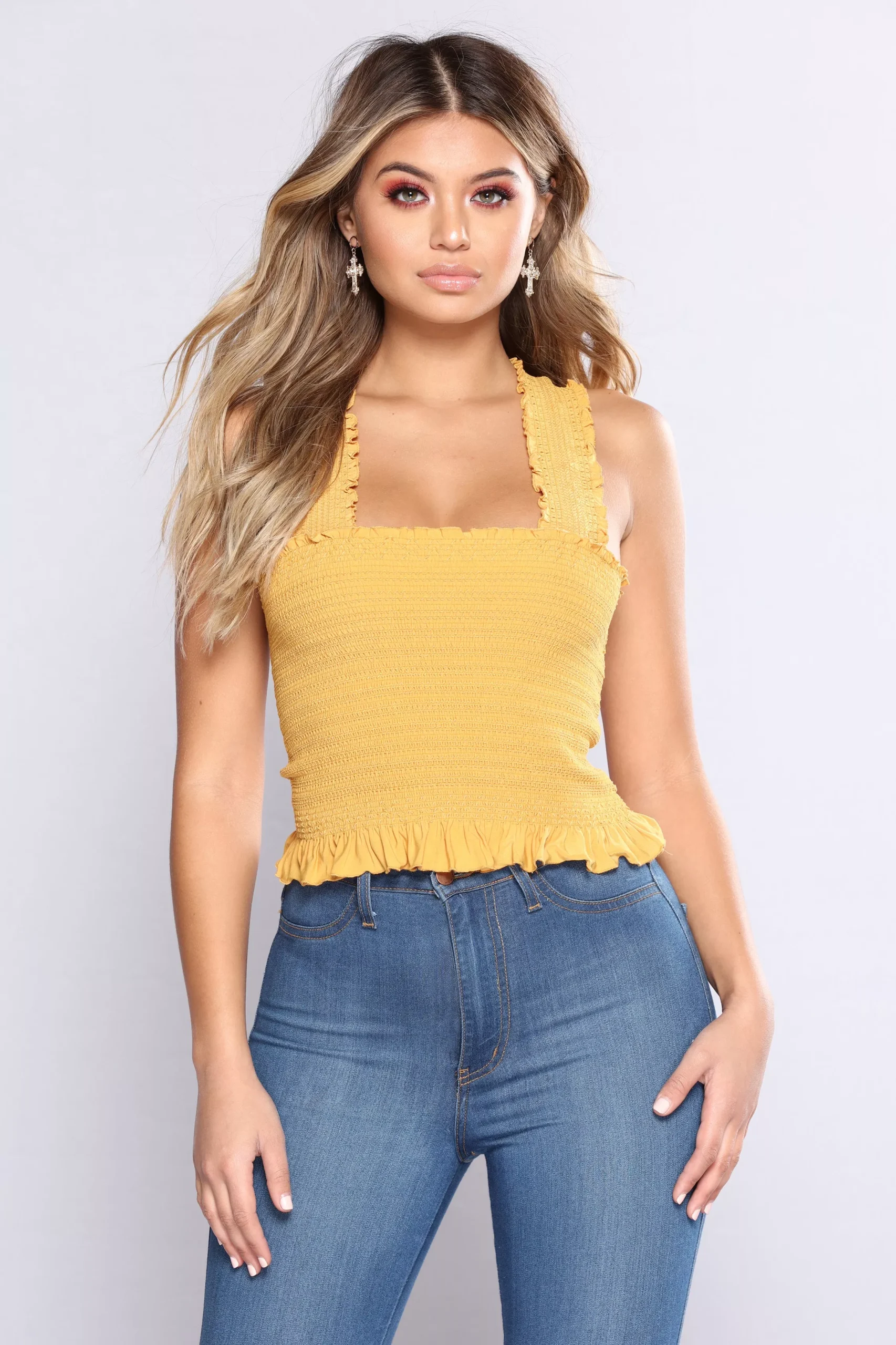 Flower Fields Smock Top - Mustard