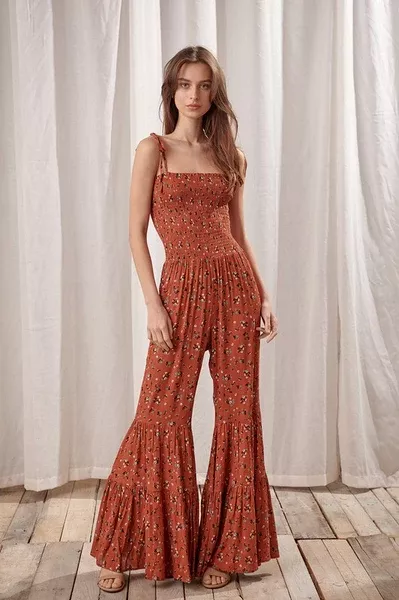 Flower Print Bell Bottom Jumpsuit