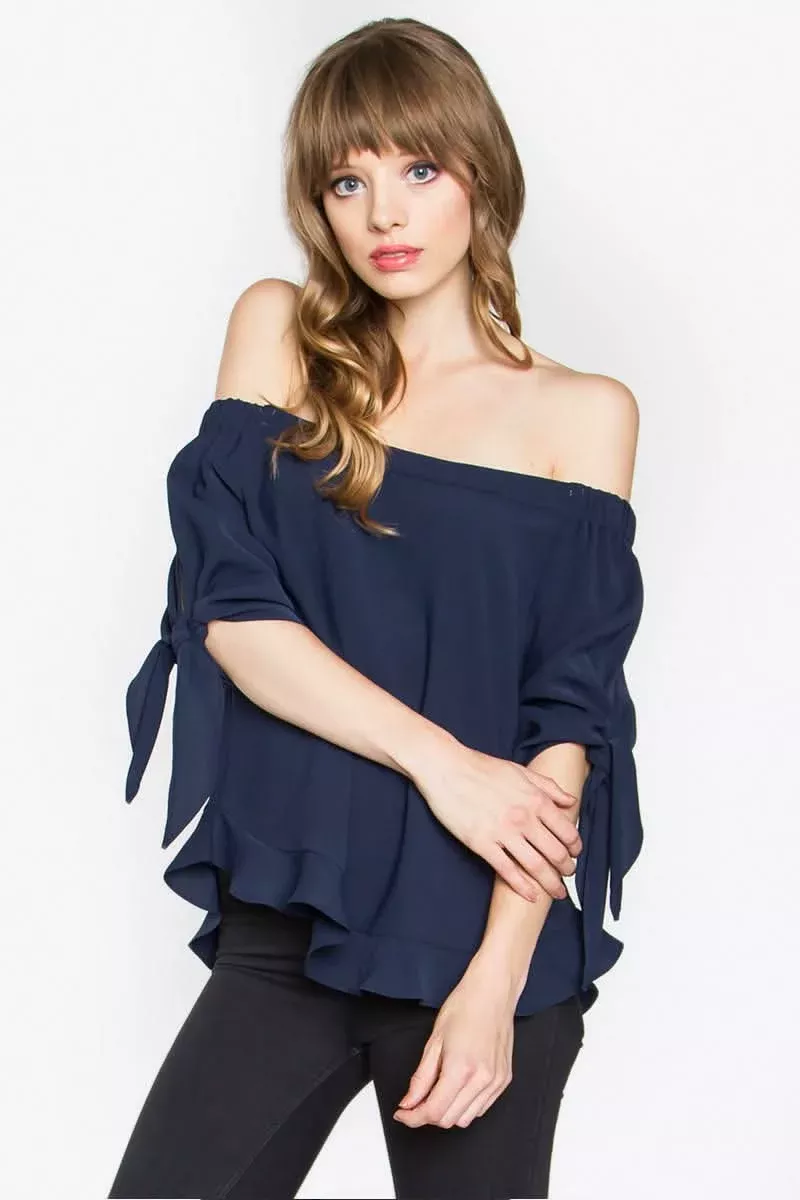 Freya Navy Off-The-Shoulder Top | Boho Pink