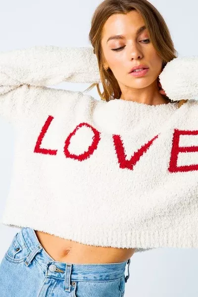 Furry Knit "Love" Pullover Sweater