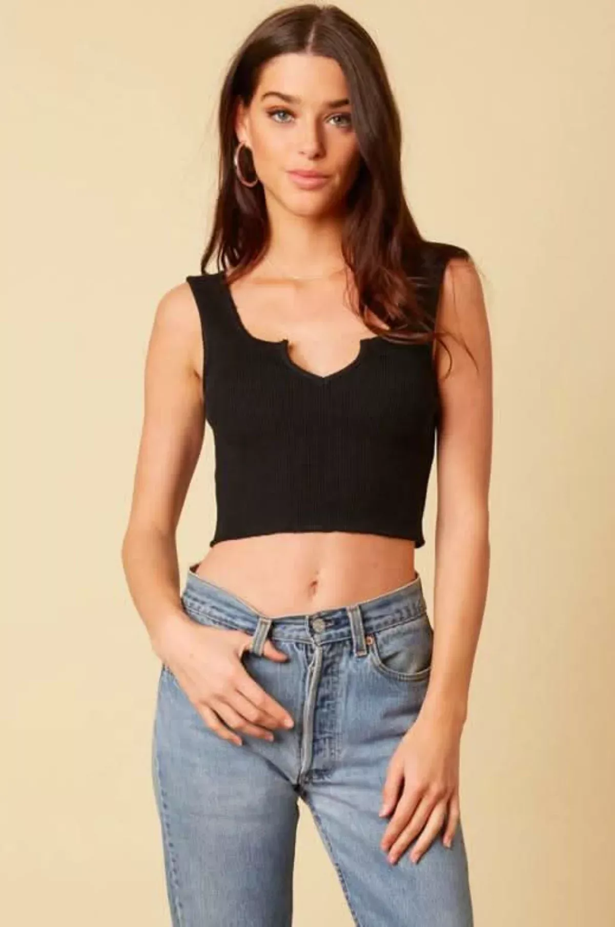 Gege Black Cropped Tank Top | Boho Pink