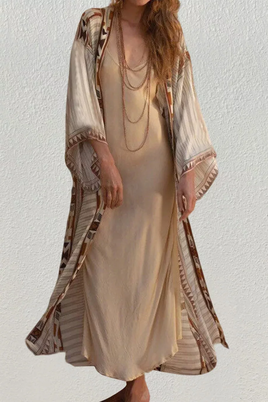 Geometric Print Swimwear Kimono Cardigan