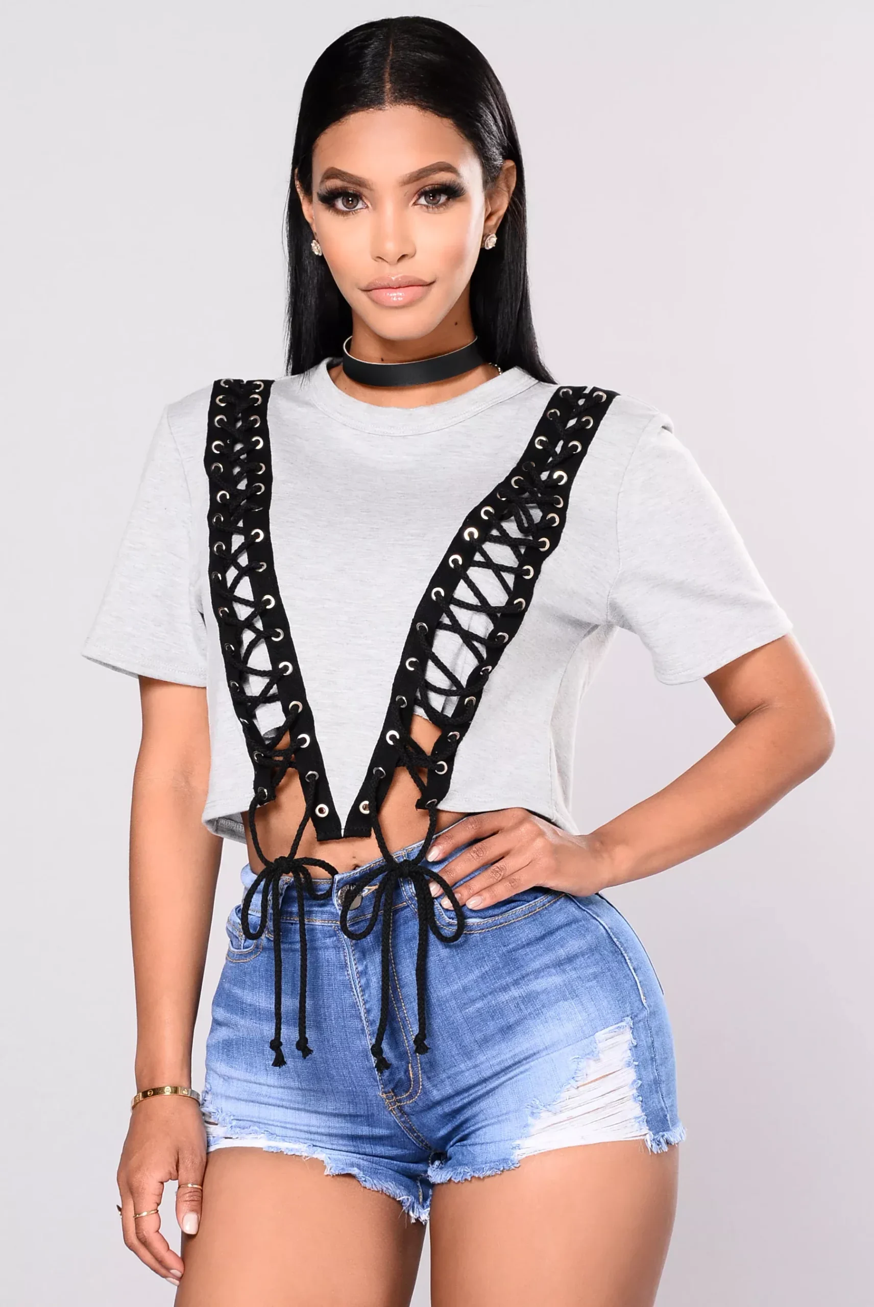 Get In Line Top - Grey/Black
