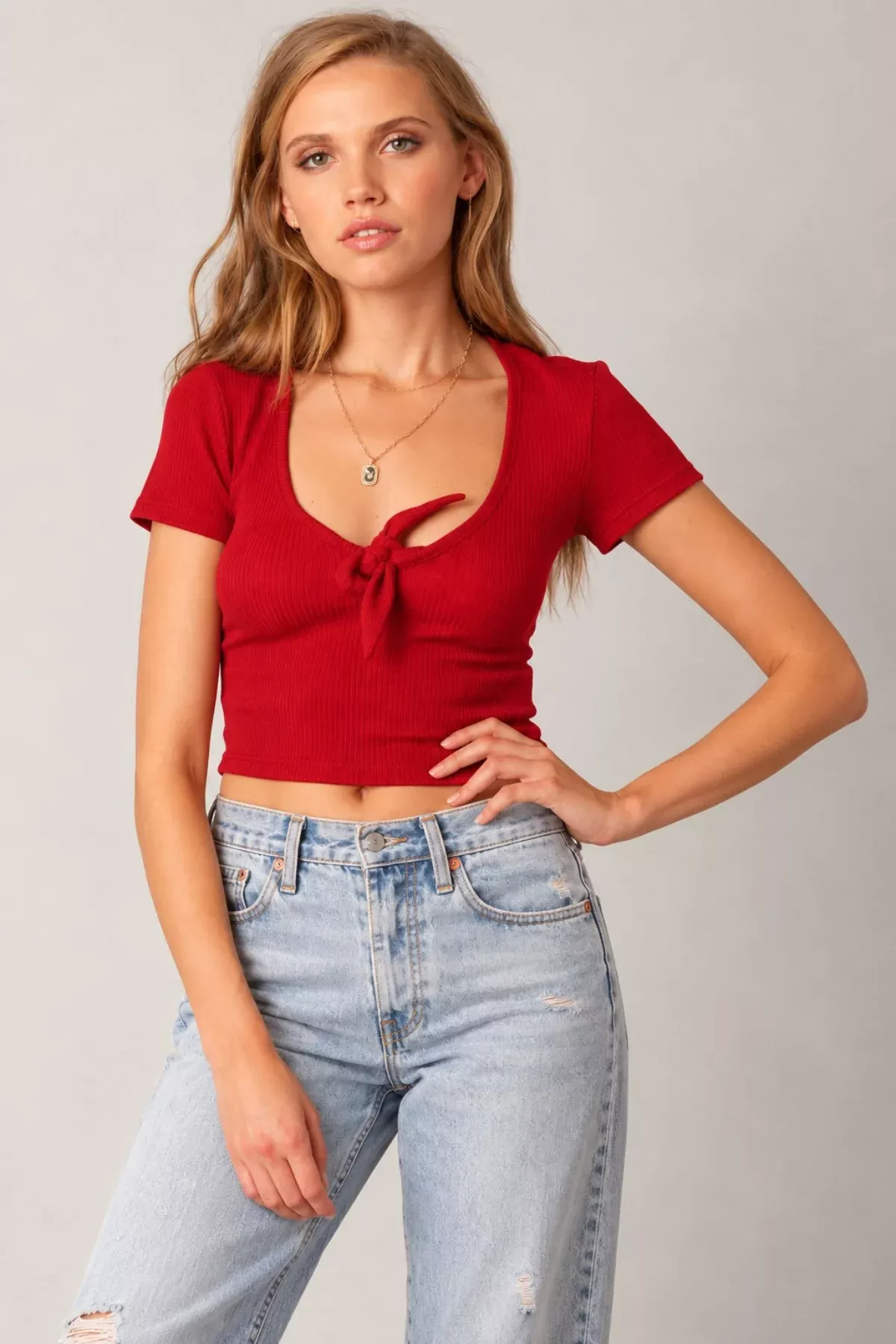Get This Red Ribbed Crop Tee | Boho Pink