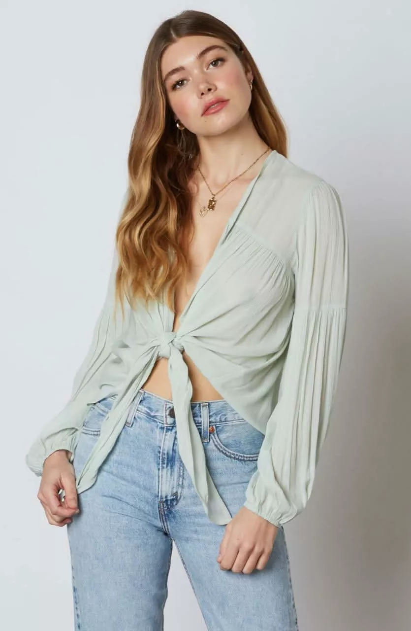 Gia Sage Long Sleeve Tie-Front Crop Top | Boho Pink
