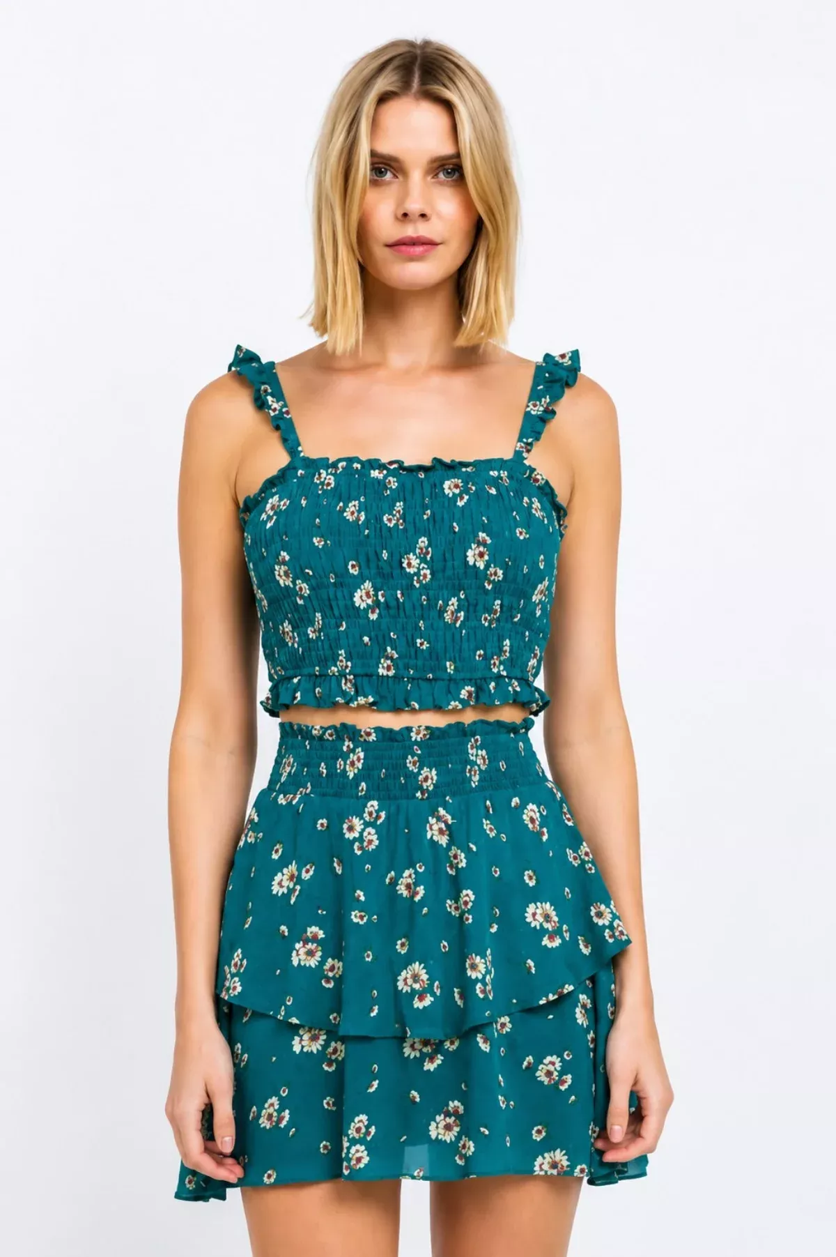 Gina Green Floral Print Two-Piece Dress | Boho Pink