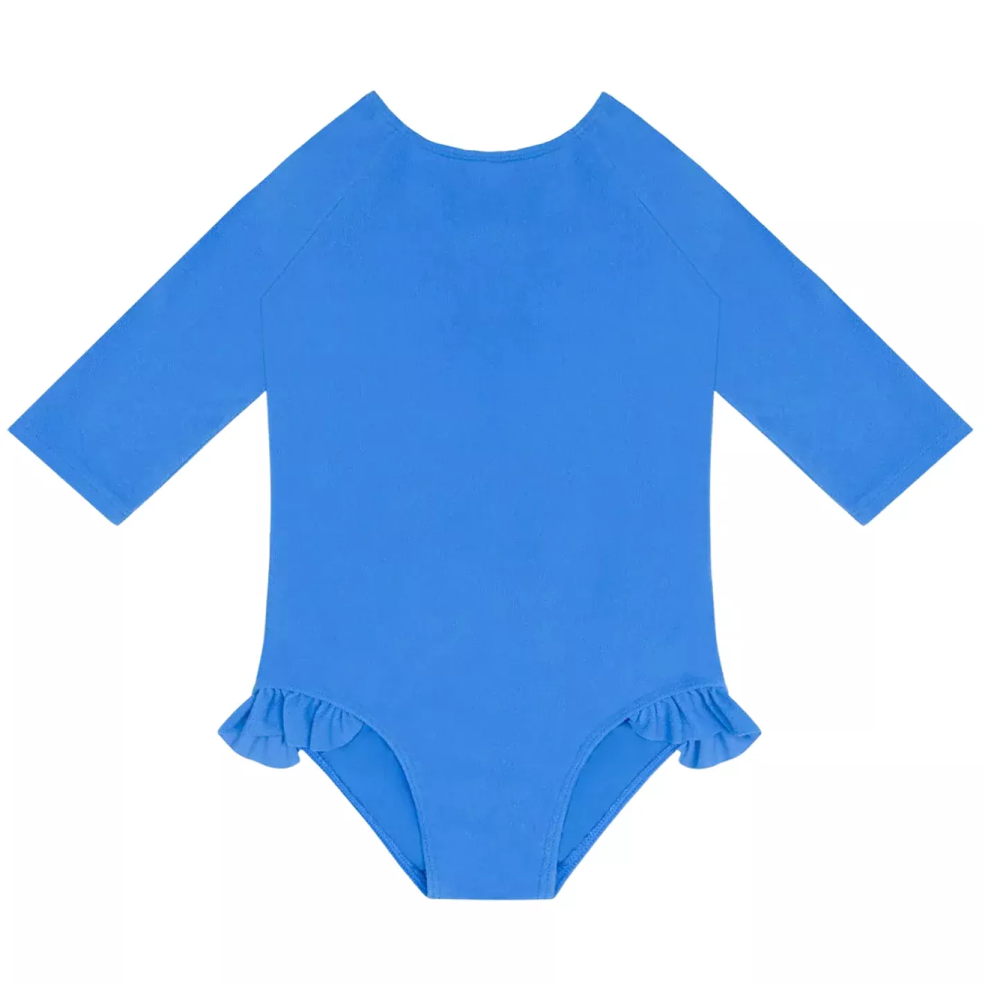girls deep sea blue terry quarter sleeve rashguard one piece
