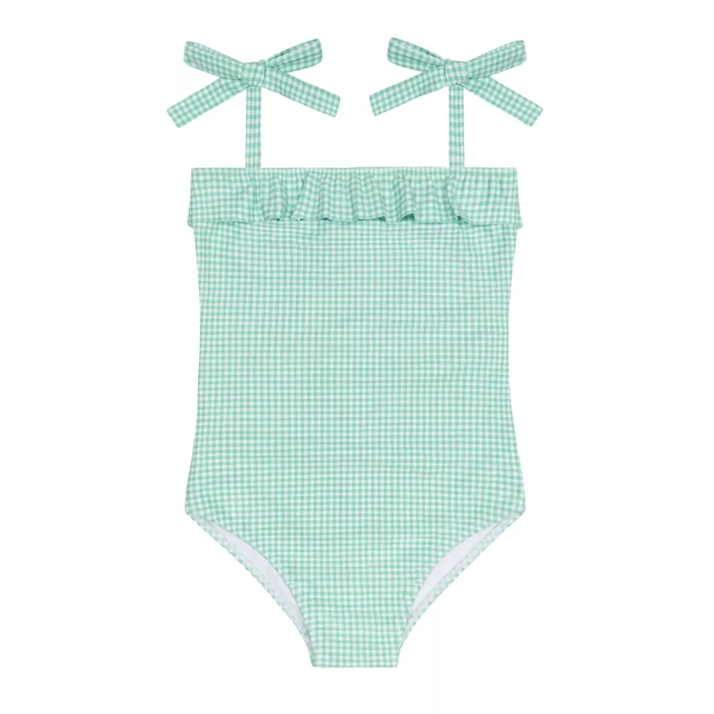 girls gustavia gingham ruffle front tie strap one piece