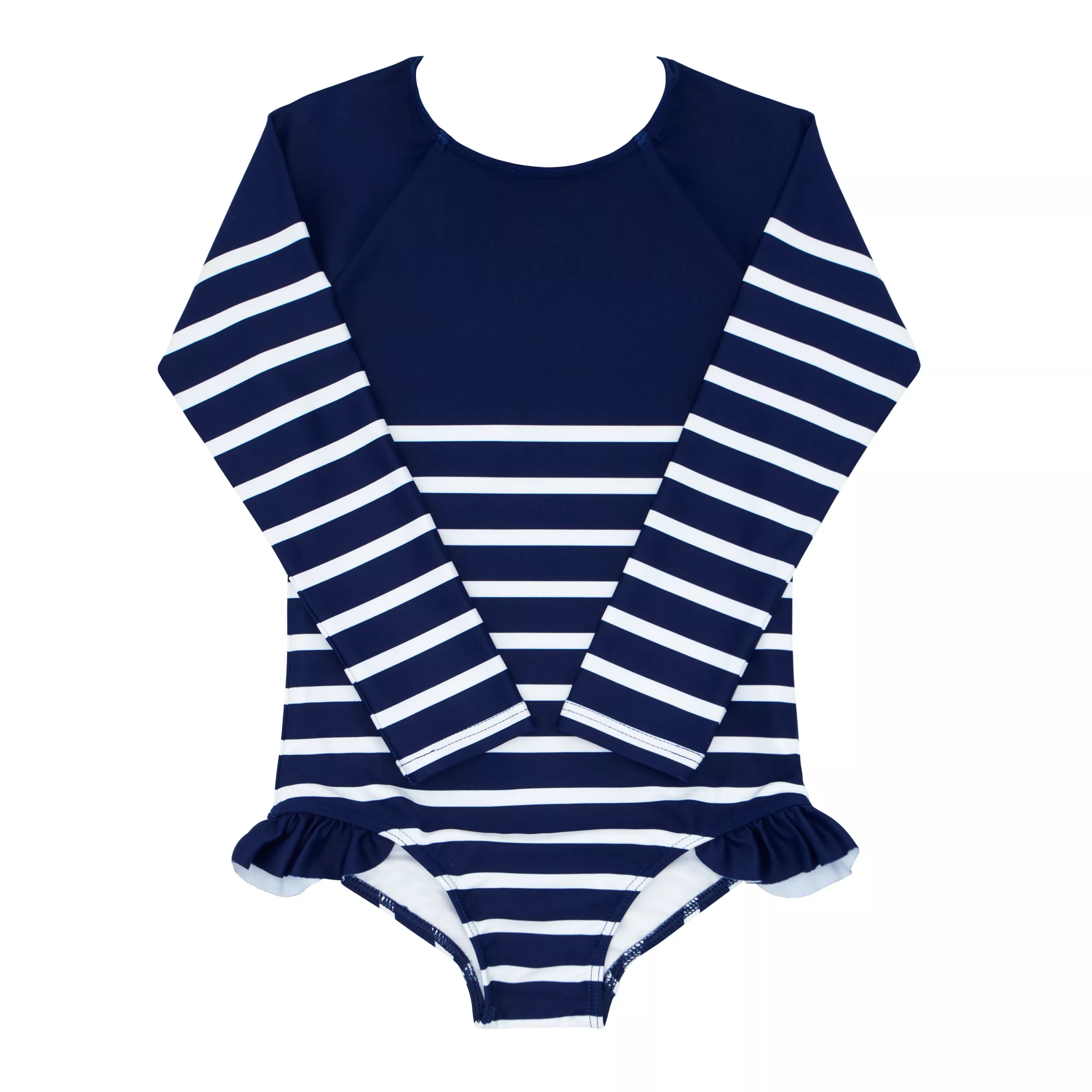 girls navy breton stripe rashguard one piece
