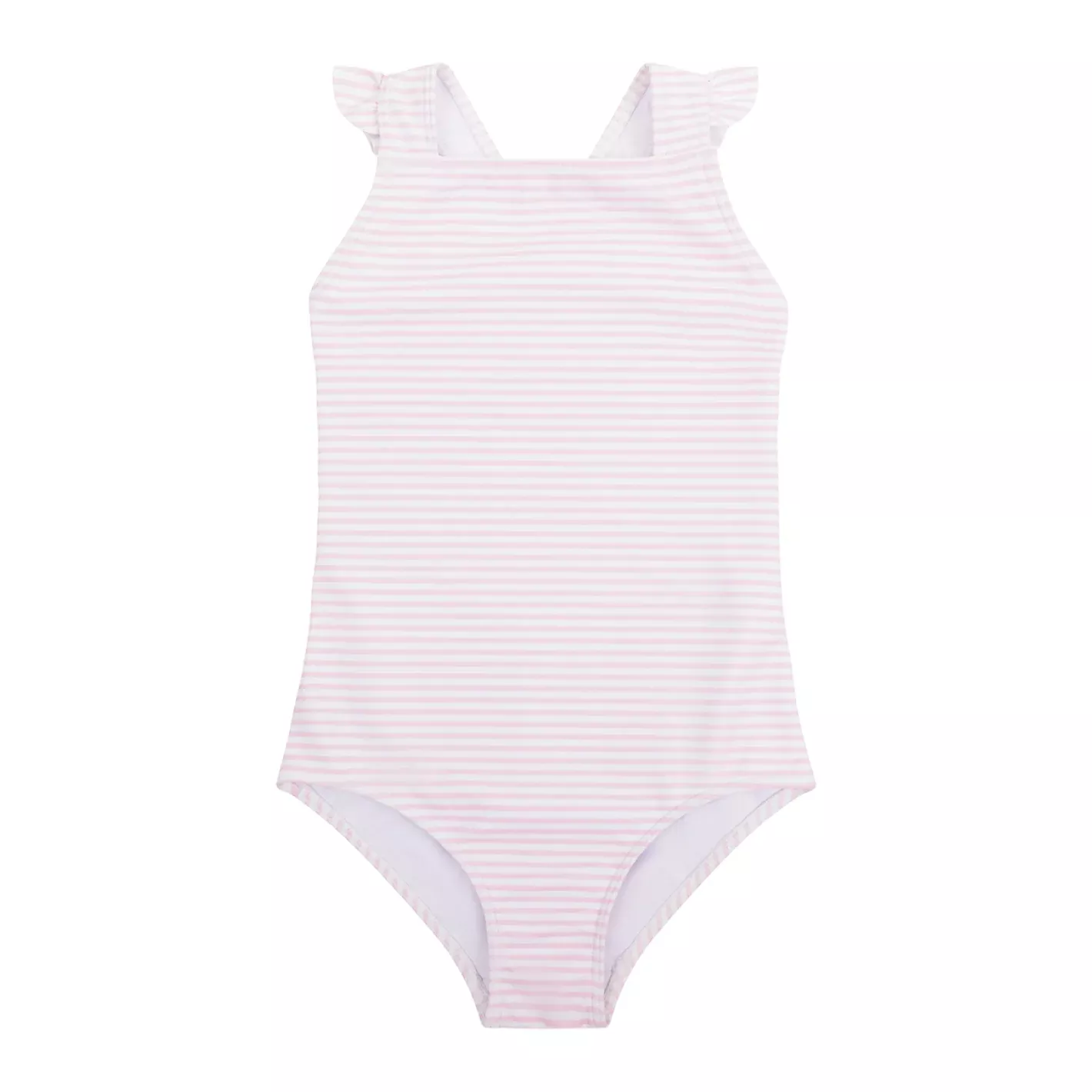 girls pink stripe crossover one piece