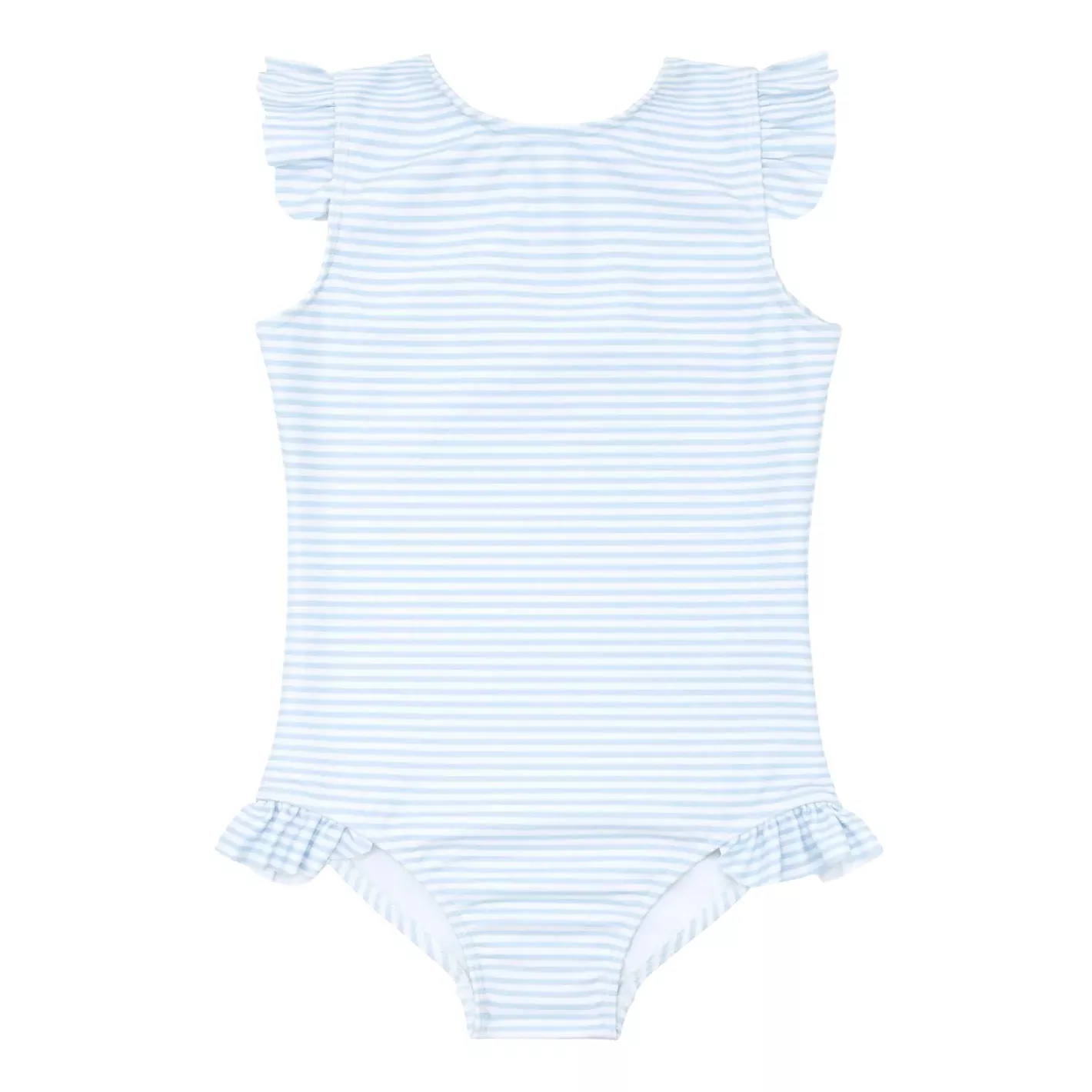 girls powder blue stripe ruffle cap sleeve one piece