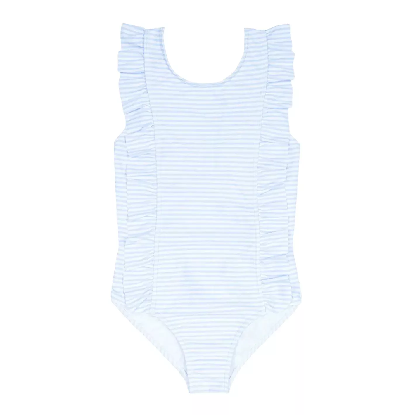 girls powder blue stripe ruffle one piece