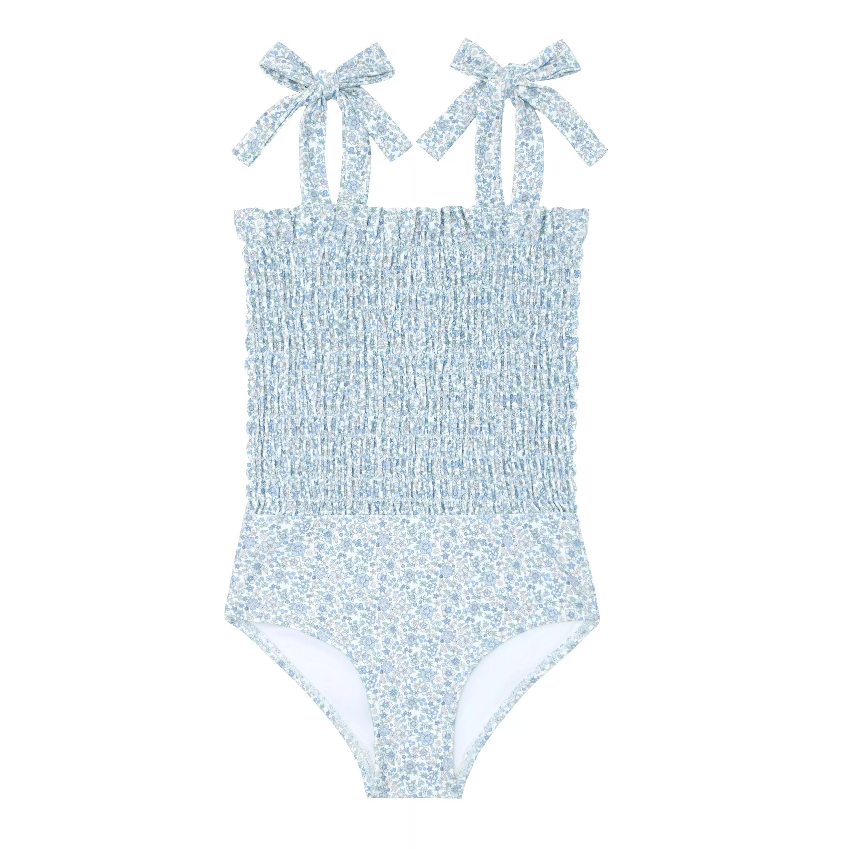 girls slate floral tie smocked one piece