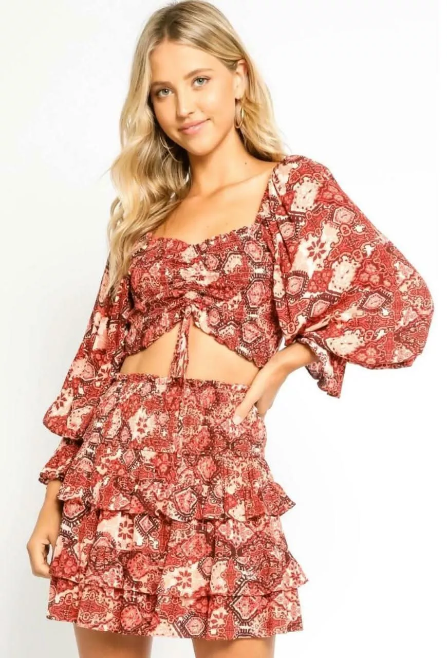 Give Me Fever Rust Medallion Two-Piece Dress | Boho Pink
