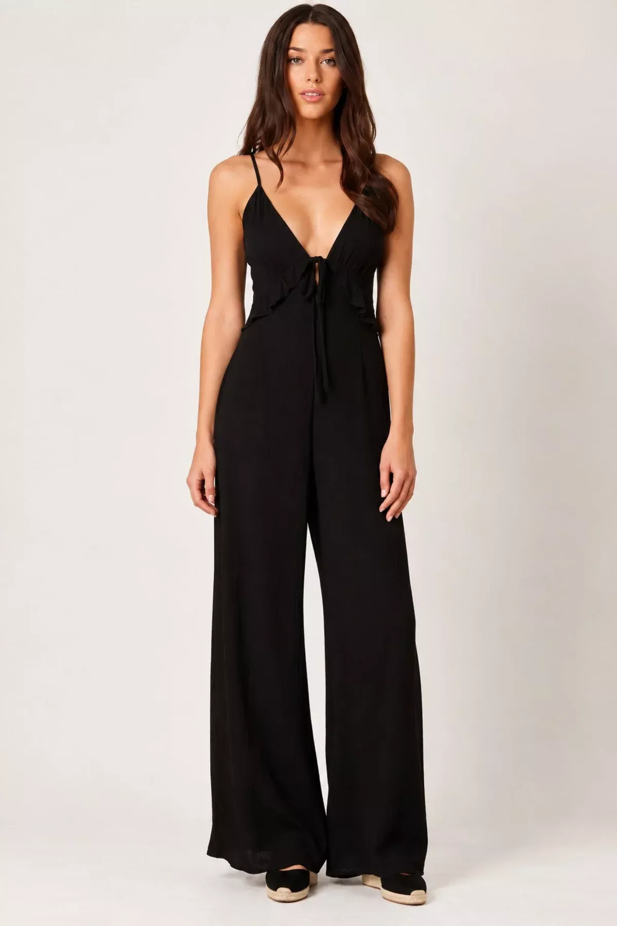 Glamorous Scene Black Tie Front Jumpsuit | Boho Pink