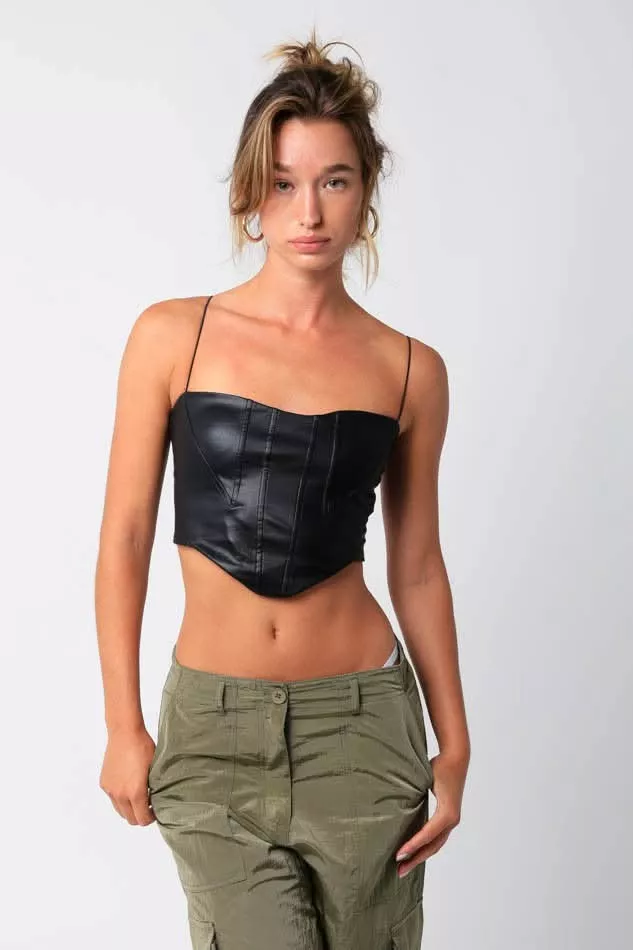 Hot Girl Black Vegan Corset Crop | Boho Pink