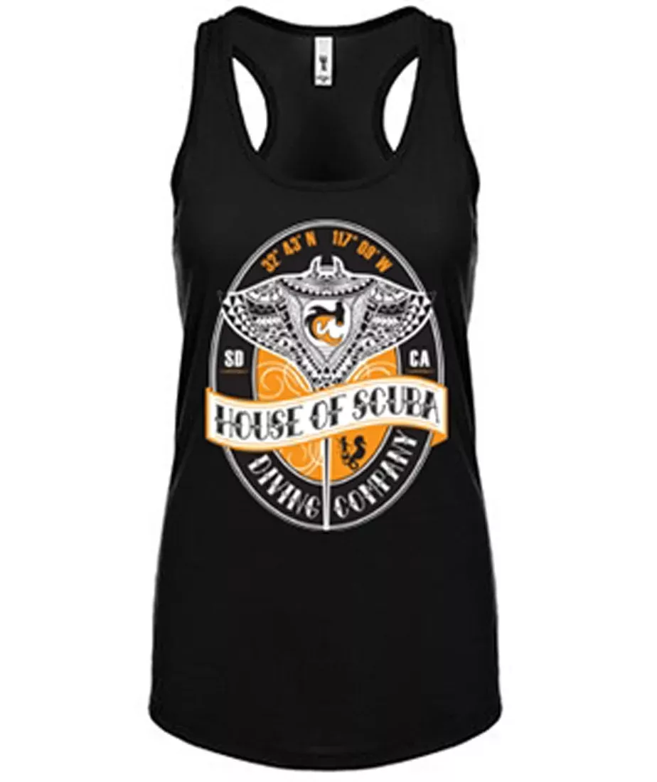 House of Scuba Womens Tribal Manta Ray Racerback Tank Top Black