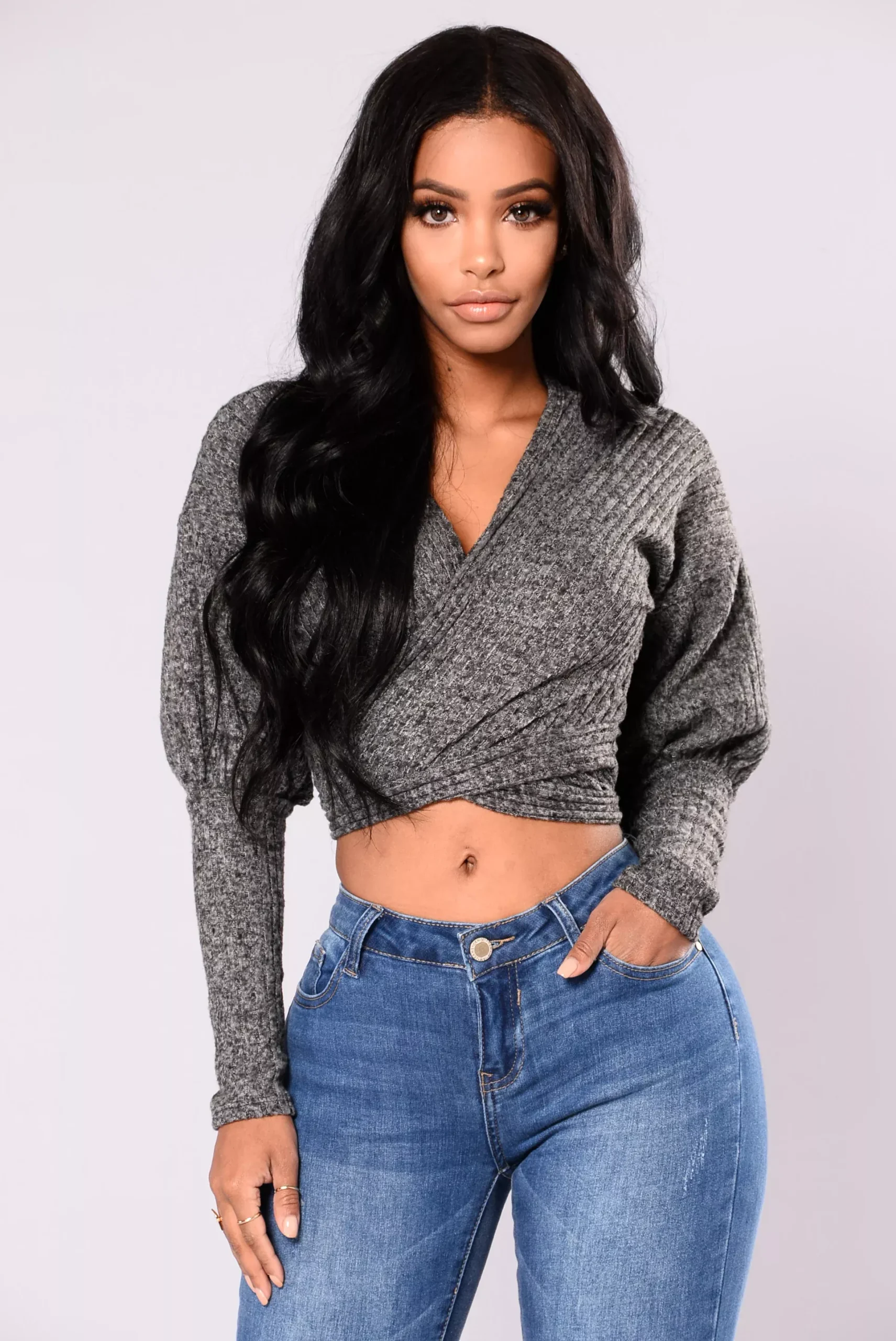 In Your Embrace Wrap Top - Charcoal