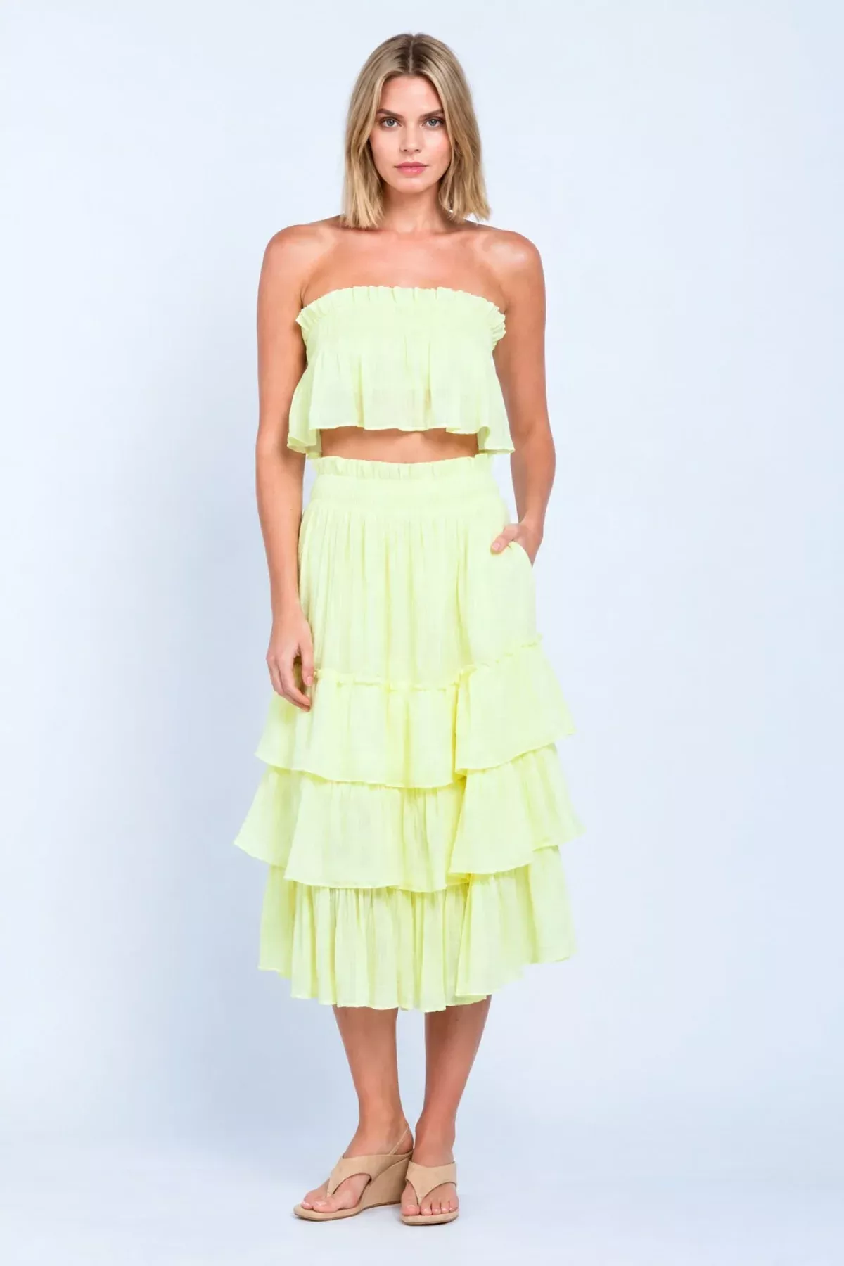 Isabella Yellow Strapless Two-Piece Midi Dress | Boho Pink