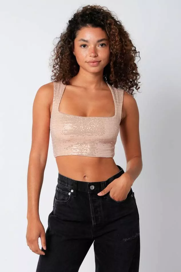 Izzie Blush Lurex Sleeveless Crop Top | Boho Pink