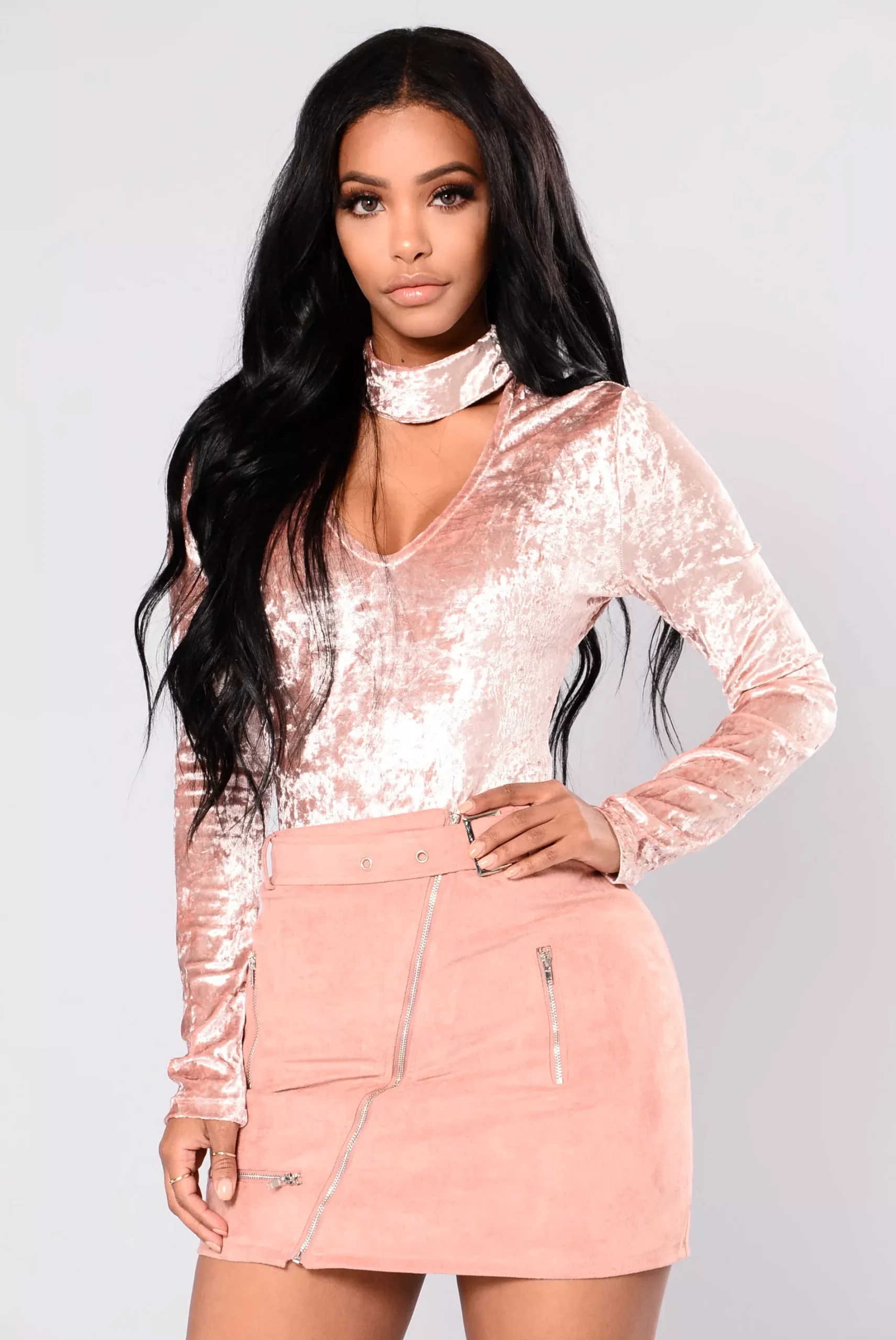 Jasmine Velvet Bodysuit - Blush