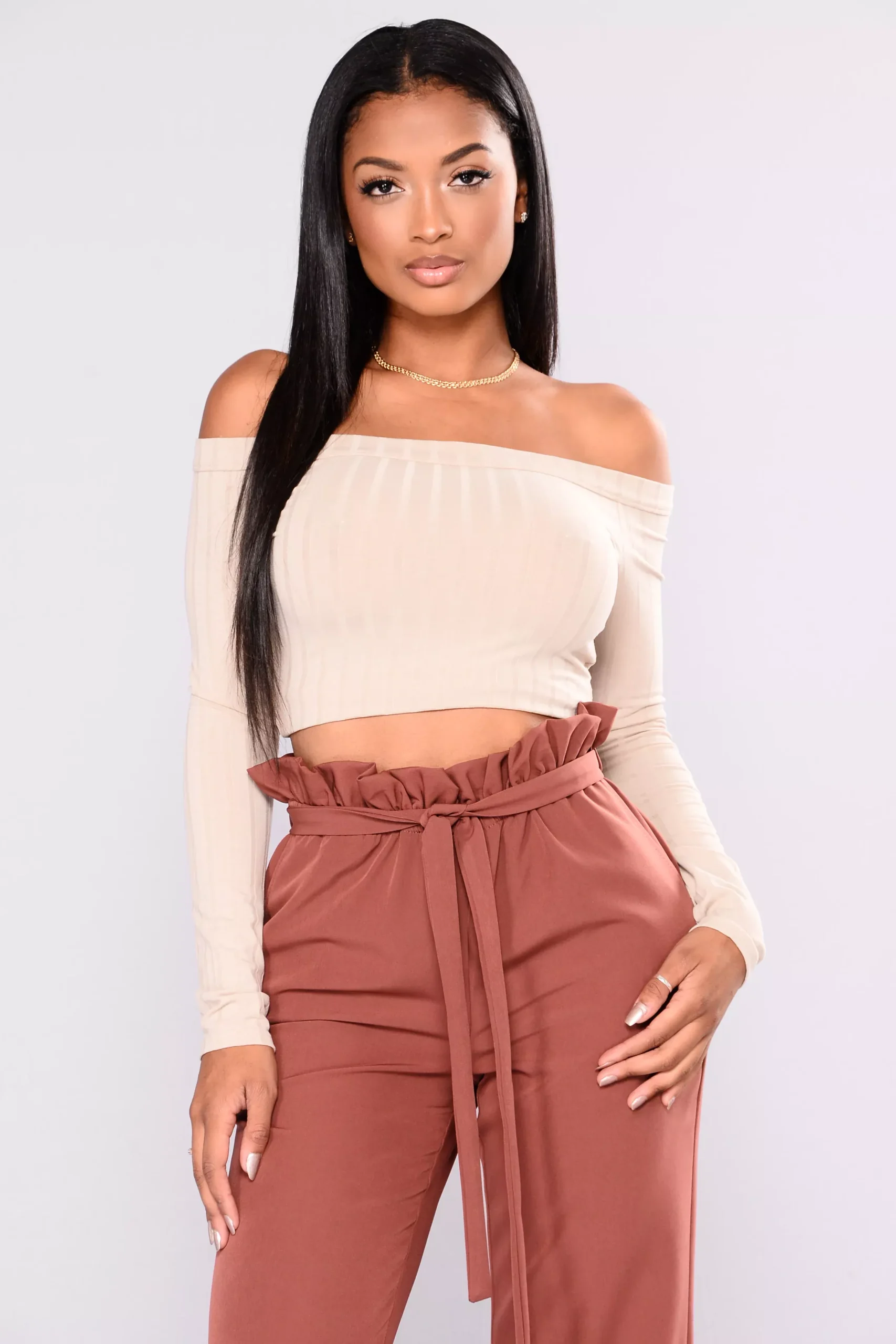 Jazelle Off Shoulder Tops - Taupe
