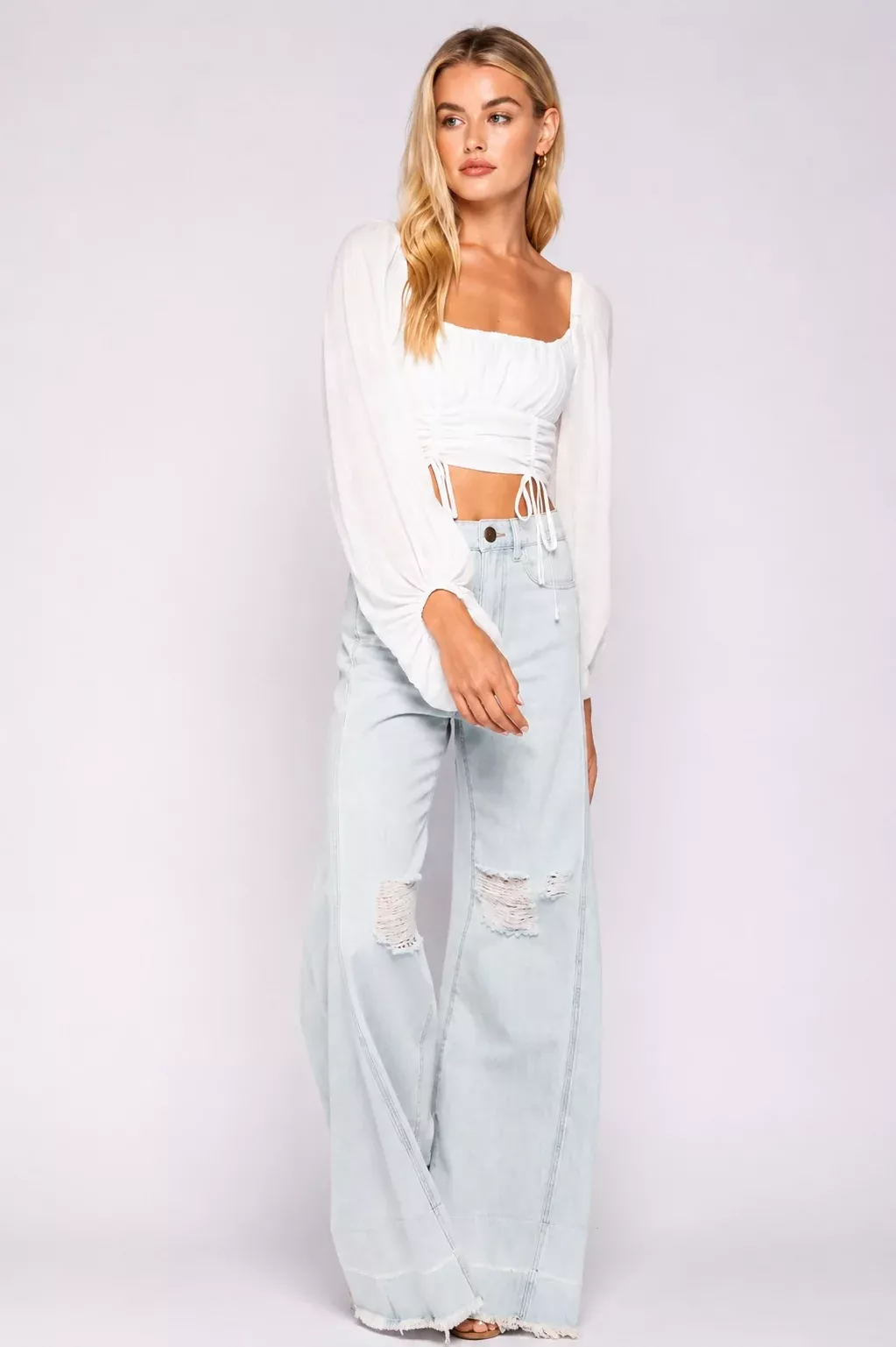 Je T'aime White Bubble Sleeve Crop Top | Boho Pink