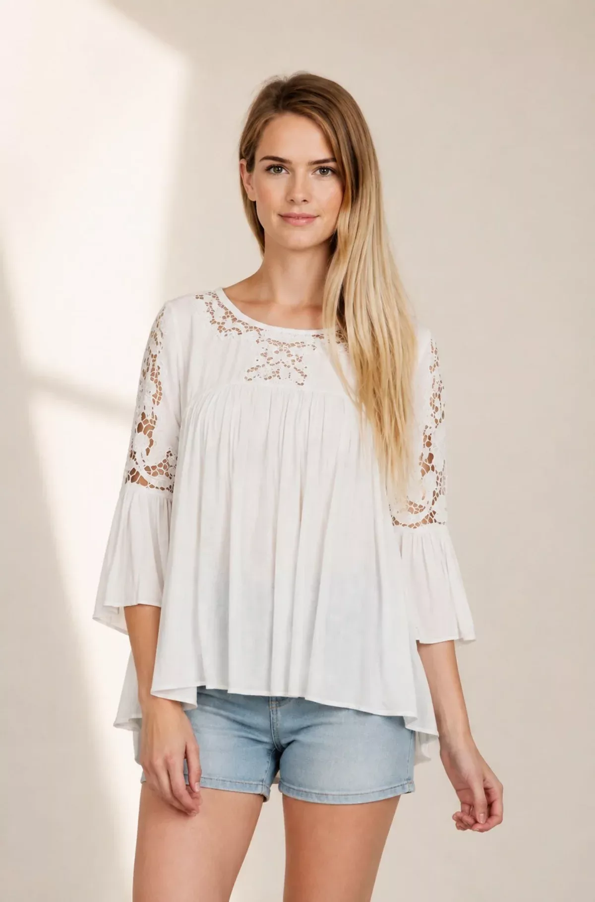Joy White Lace Babydoll Top | Boho Pink