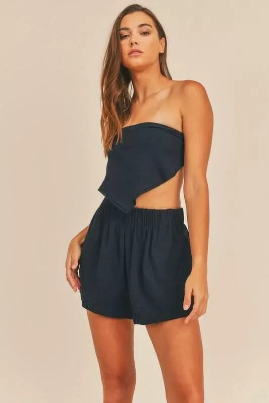 Julie Navy Blue Two-Piece Romper Set | Boho Pink