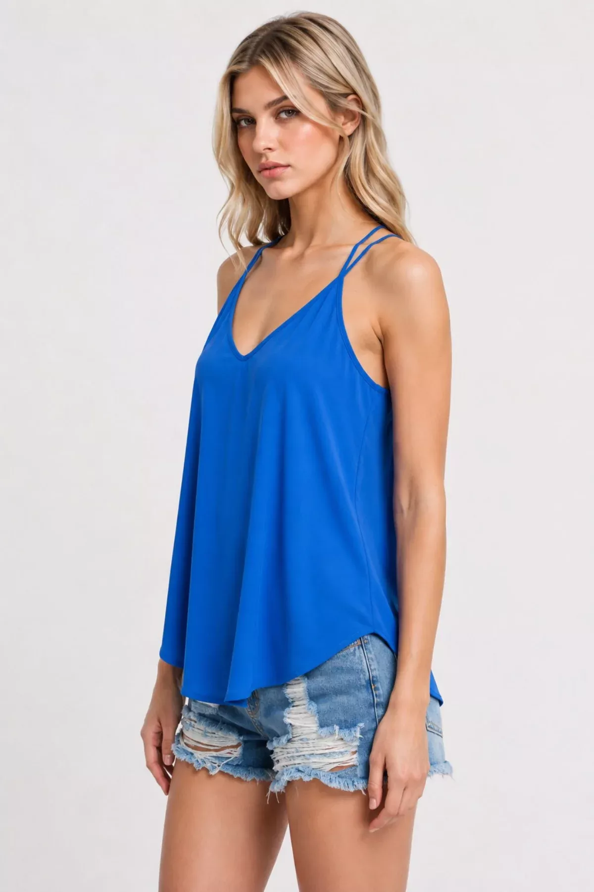 Just Because Blue Strappy Back Tank | Boho Pink