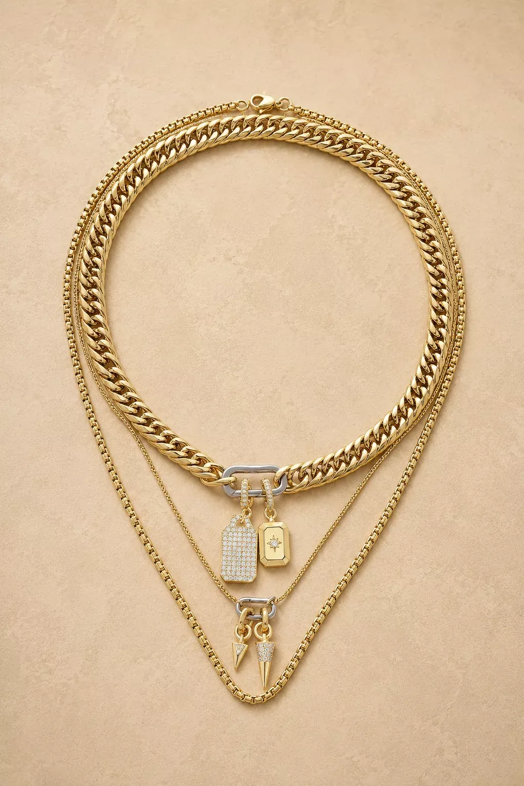 Just Click Tag Layered Necklace Set