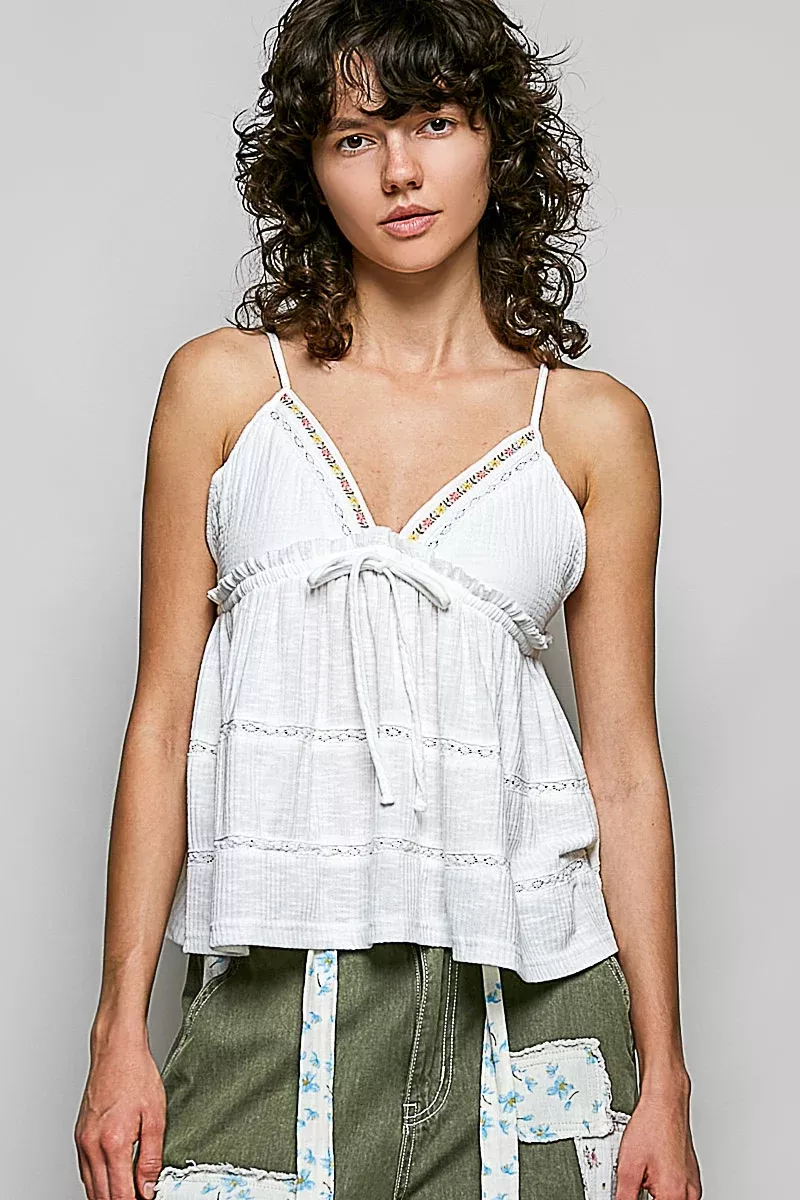 Kai White Babydoll Cami Top | Boho Pink