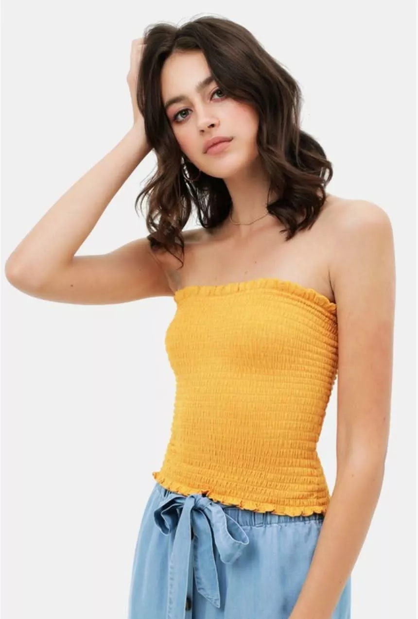 Kiss The Sun Yellow Smocked Tube Top | Boho Pink