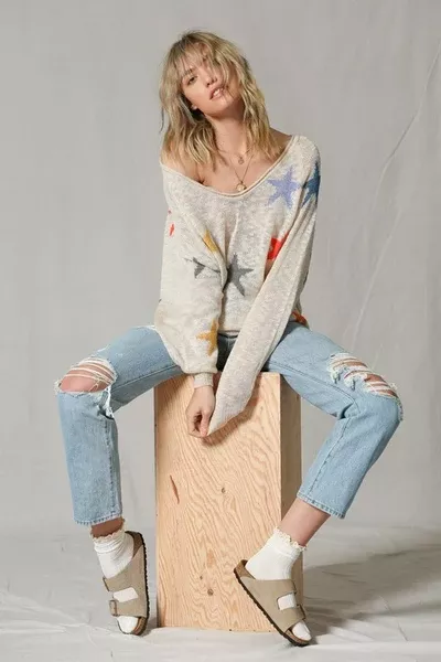 Knit Multi Color Star Pullover
