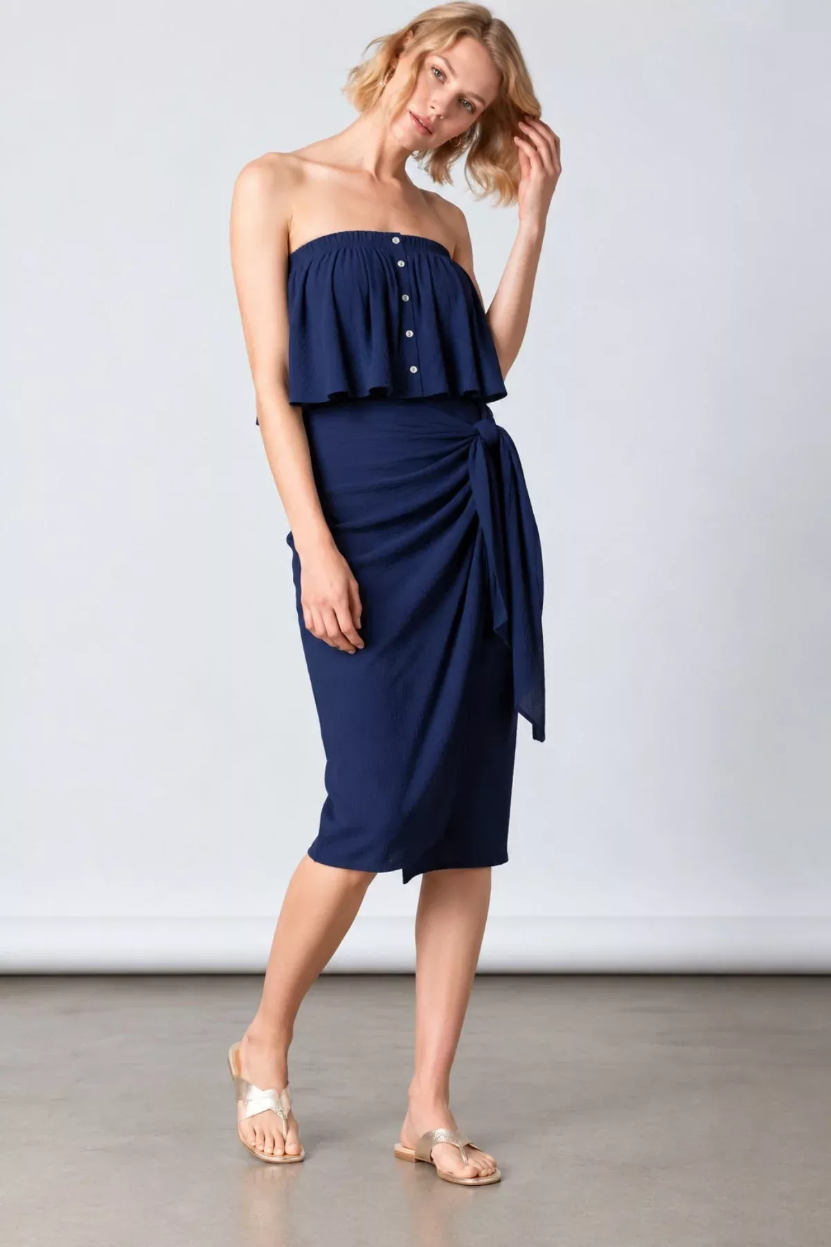 Lagoon Navy Strapless Two-Piece Midi Dress Set | Boho Pink