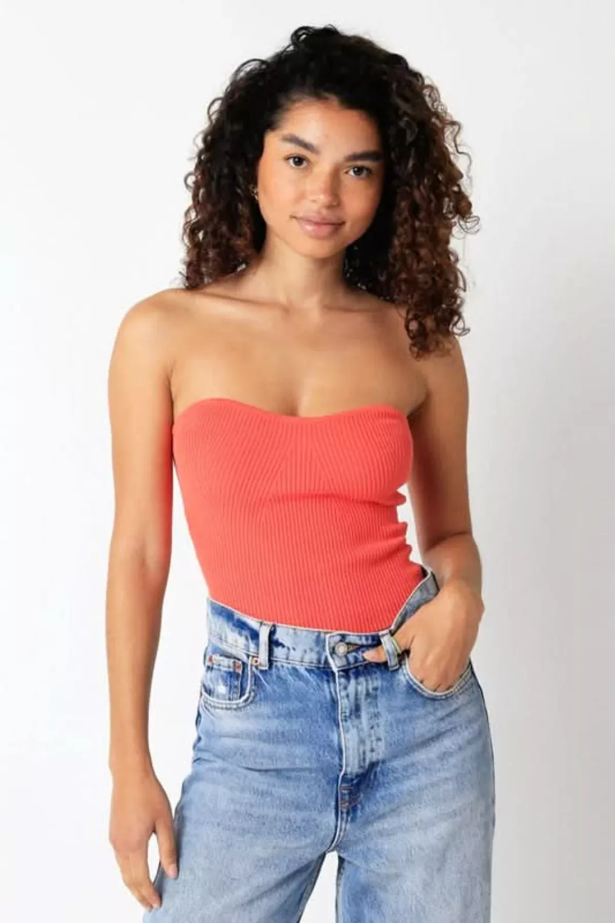 Leah Tangerine Ribbed Tube Top | Boho Pink