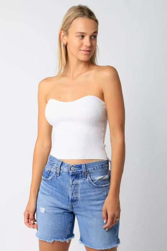 Leah White Ribbed Tube Top | Boho Pink