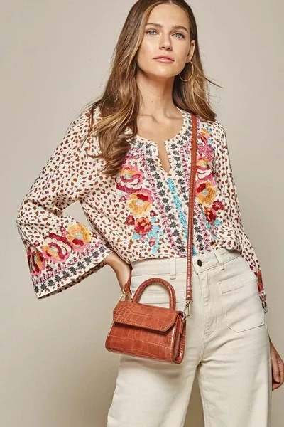 Leopard Embroidery Top