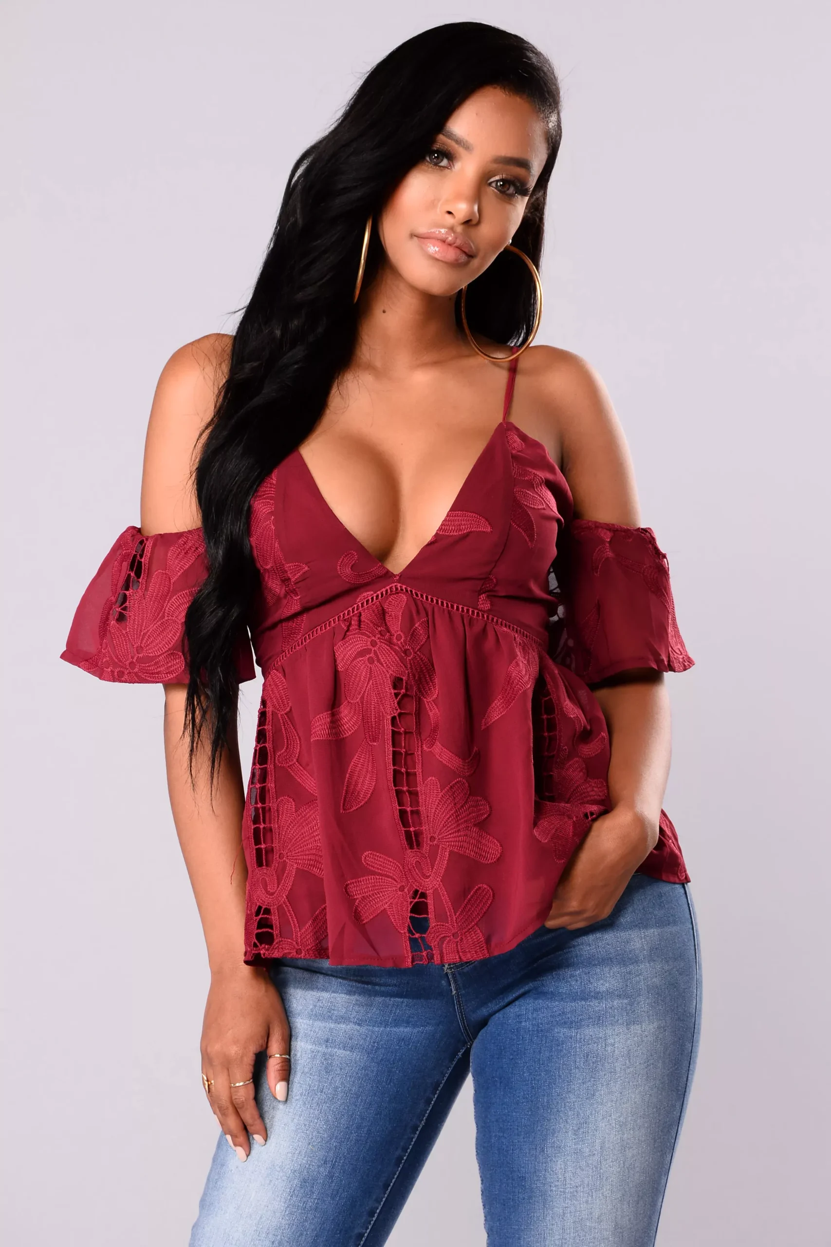 Let Love In Lace Top - Burgundy