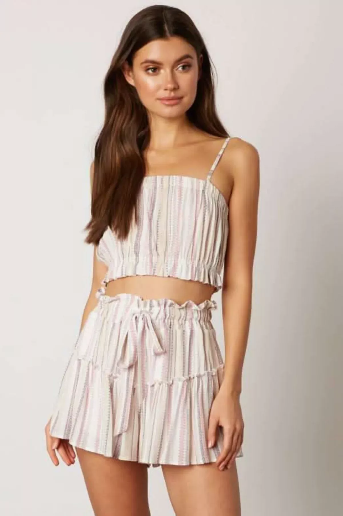 Lia Pink Striped Cropped Two-Piece Skort Set | Boho Pink