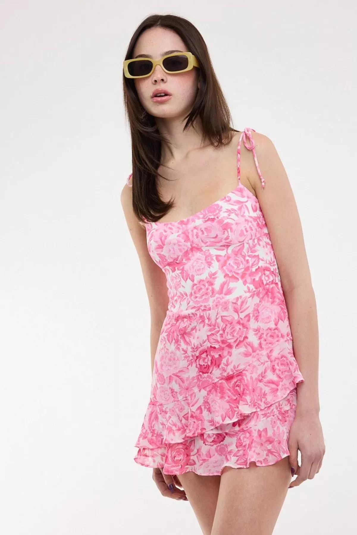 Liana Pink Floral Ruffle Romper Dress | Boho Pink