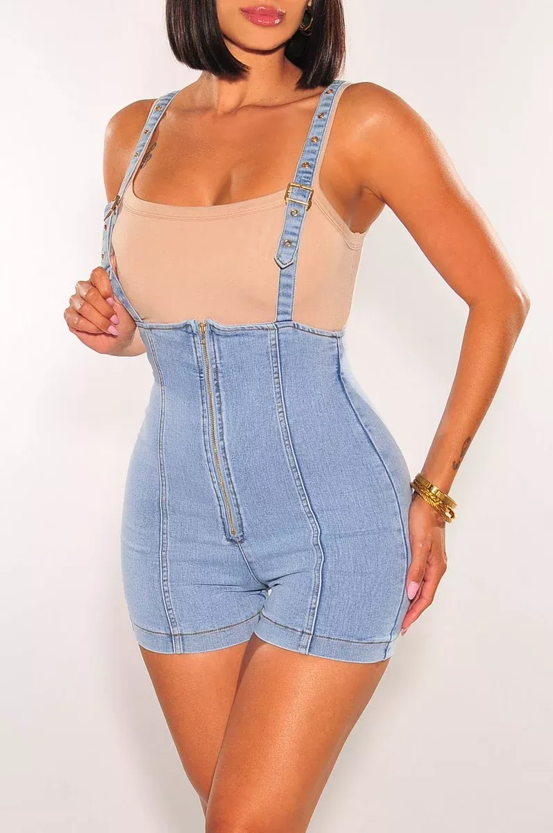 Light Denim Overall Shorts
