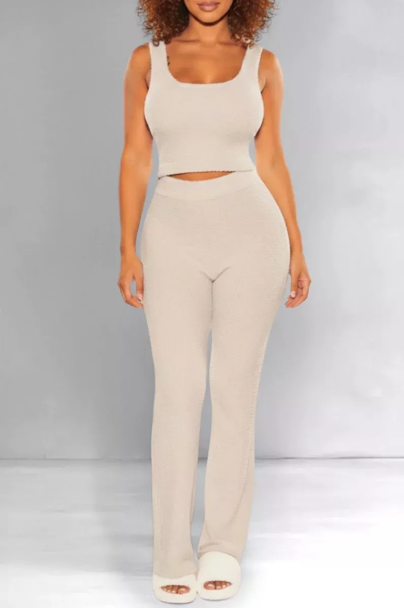 Light Gray Bouclé Pants Two Piece Set