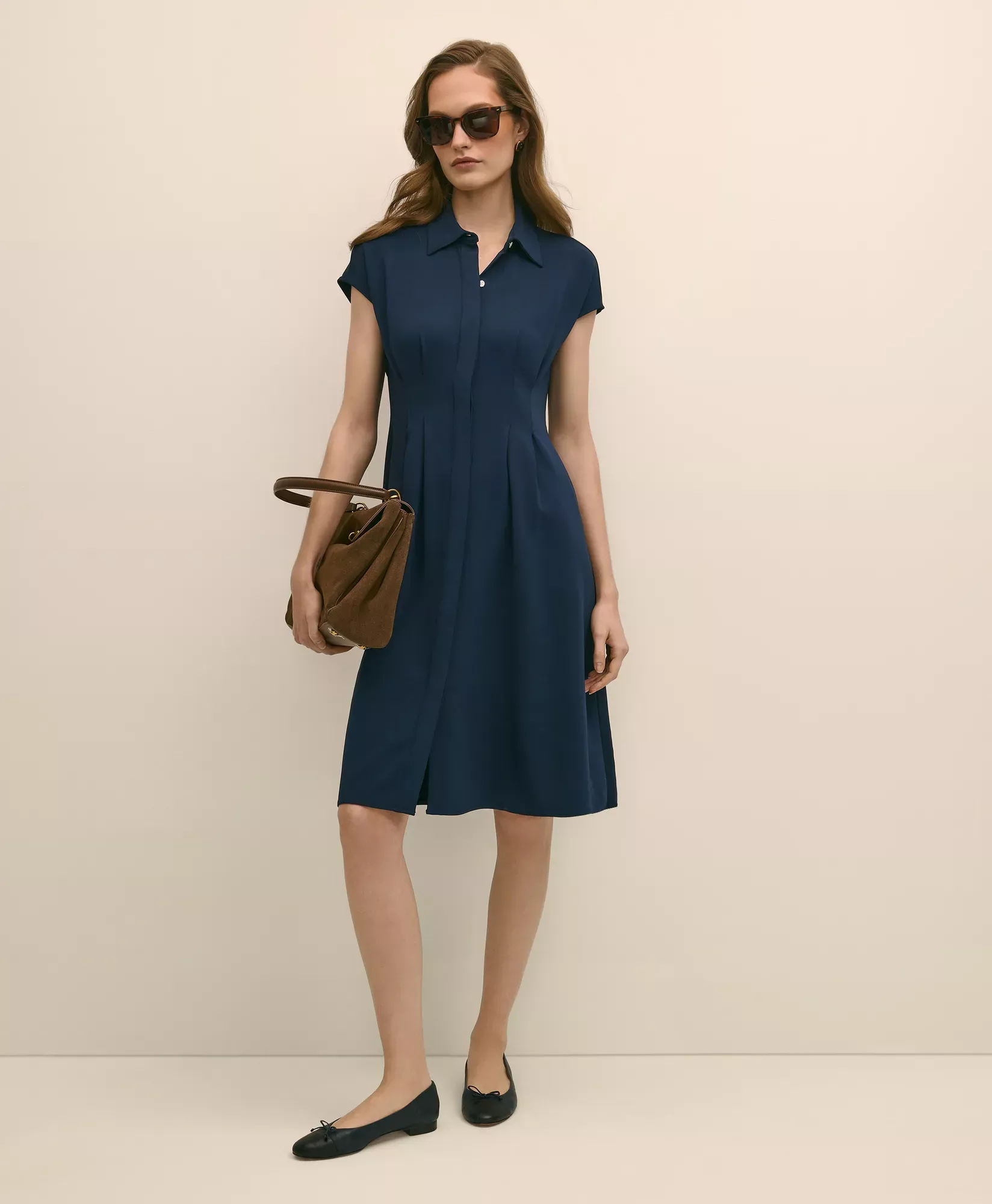 A-Line Pleated Shirt Dress