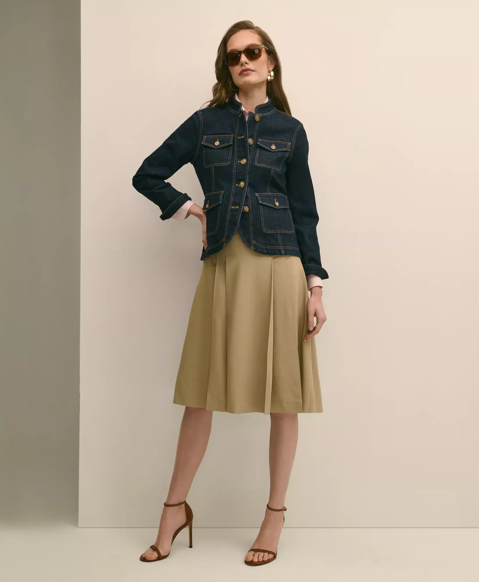 A-Line Wool-Blend Pleated Skirt