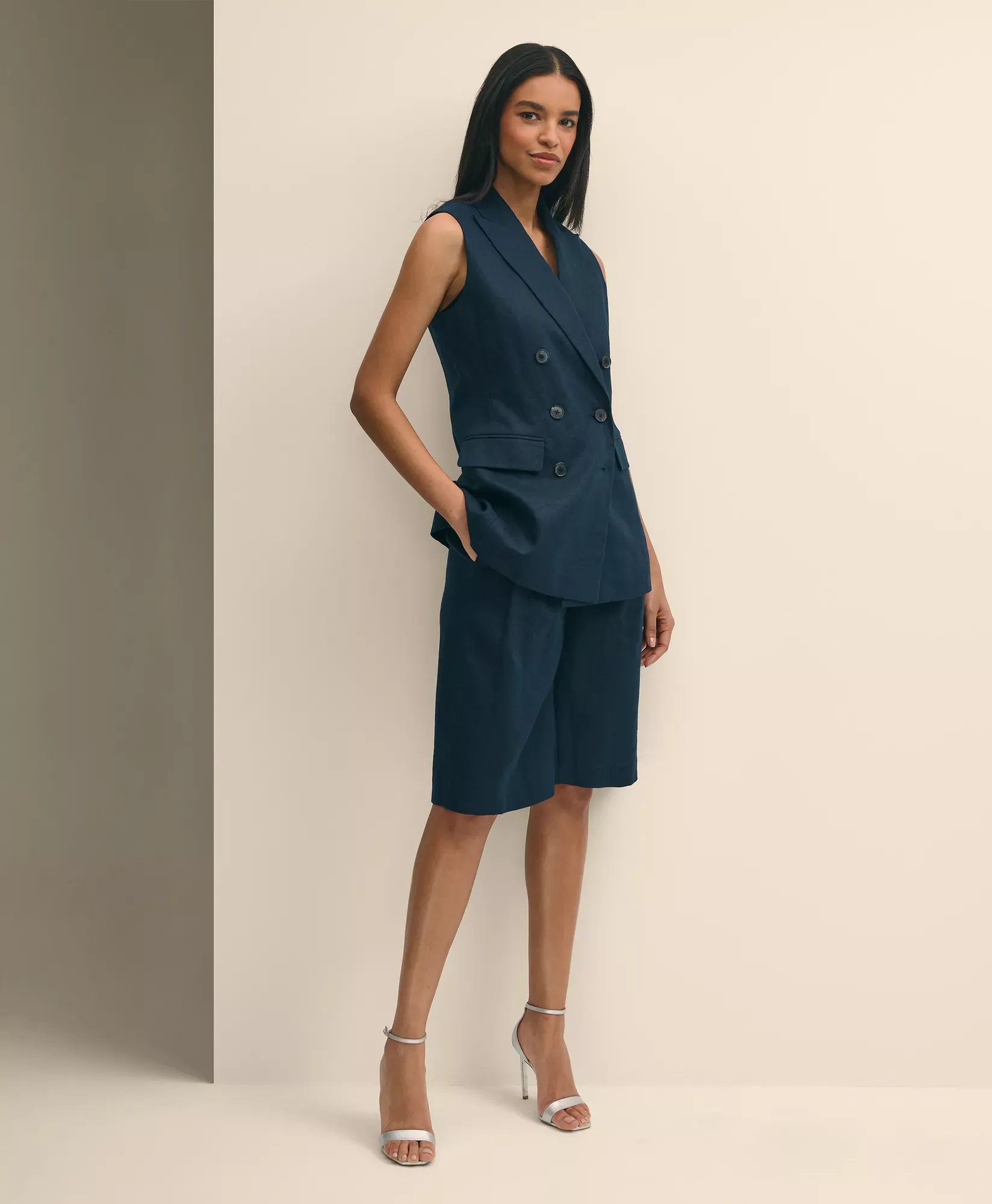 Linen Blend Culotte Shorts