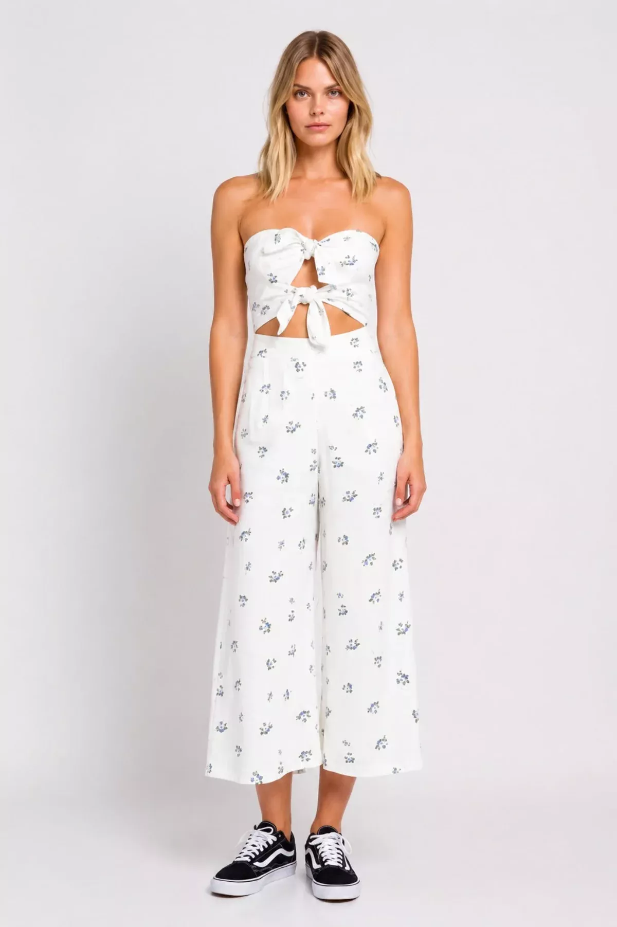 London Garden White Floral Print Double Tie-Front Jumpsuit | Boho Pink
